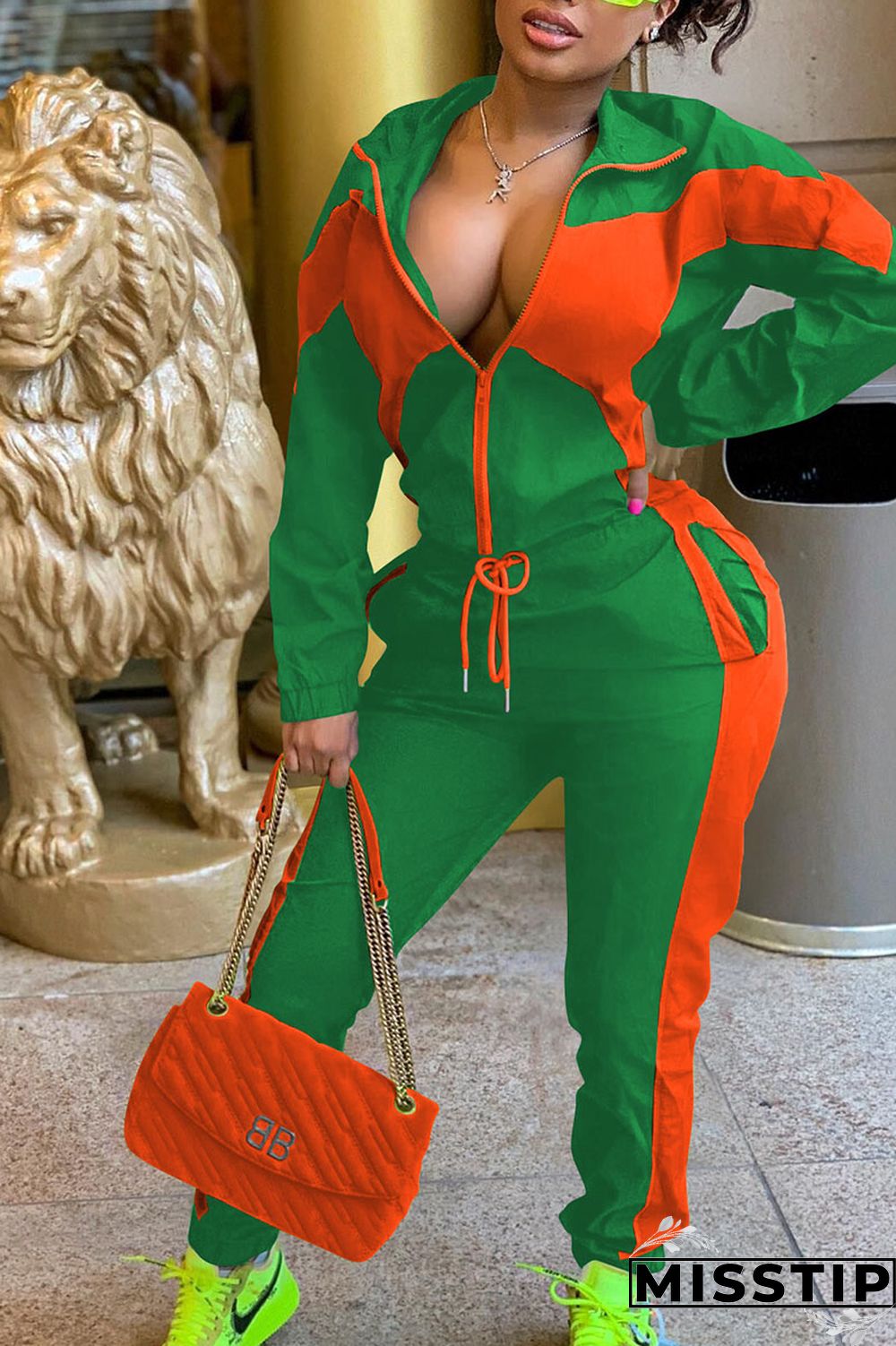 Army Green Casual Sportswear Solid Patchwork Zipper Long Sleeve Two Pieces