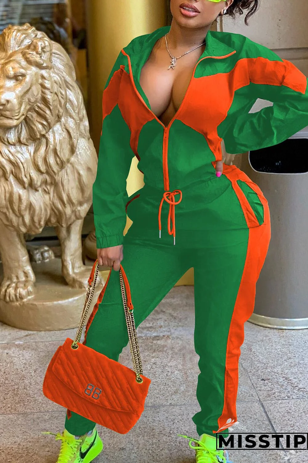 Army Green Casual Sportswear Solid Patchwork Zipper Long Sleeve Two Pieces