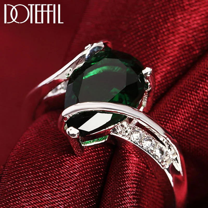 DOTEFFIL 925 Sterling Silver AAA Zircon Green Crystal Ring For Women Jewelry