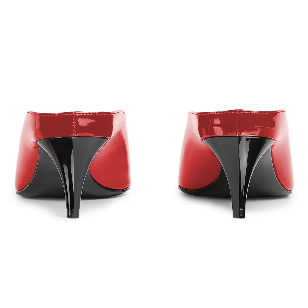 Elegant Red Pointed Toe Slip-On Mule Kitten Heels for Women