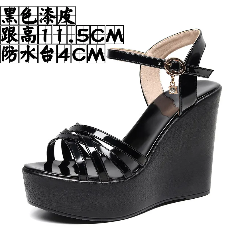 Breakj Breakj Super High Slope And 12Cm Fashion Cross With Small Size Women's Shoes One-Word Thick-Bottomed Waterproof Toe Women's Sandals