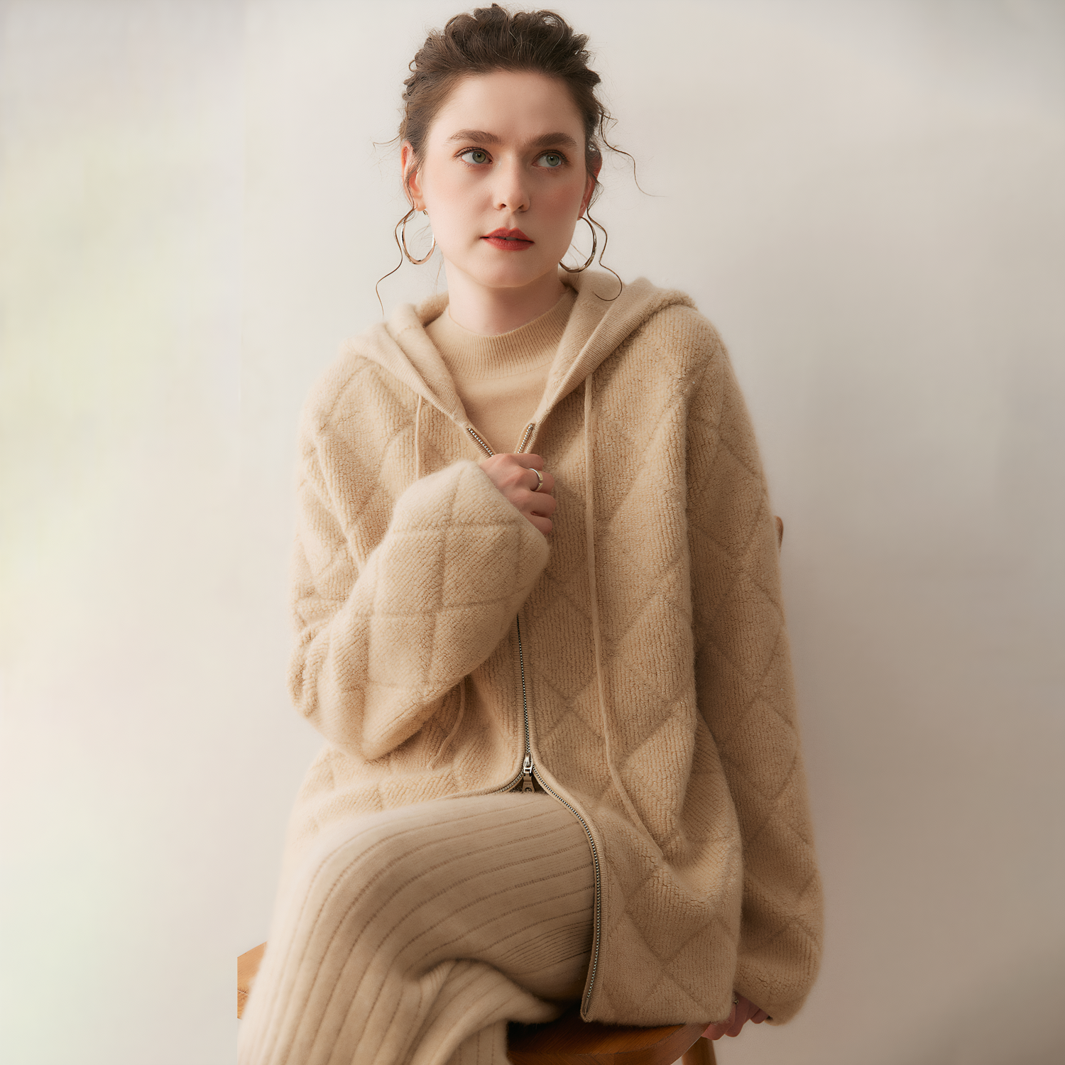 Diamond-Quilted Cashmere Cardigan | Heavyweight Coat REAL SILK LIFE