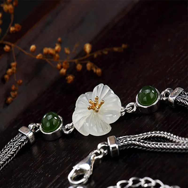 White Jade Plum Flower Happiness Bracelet
