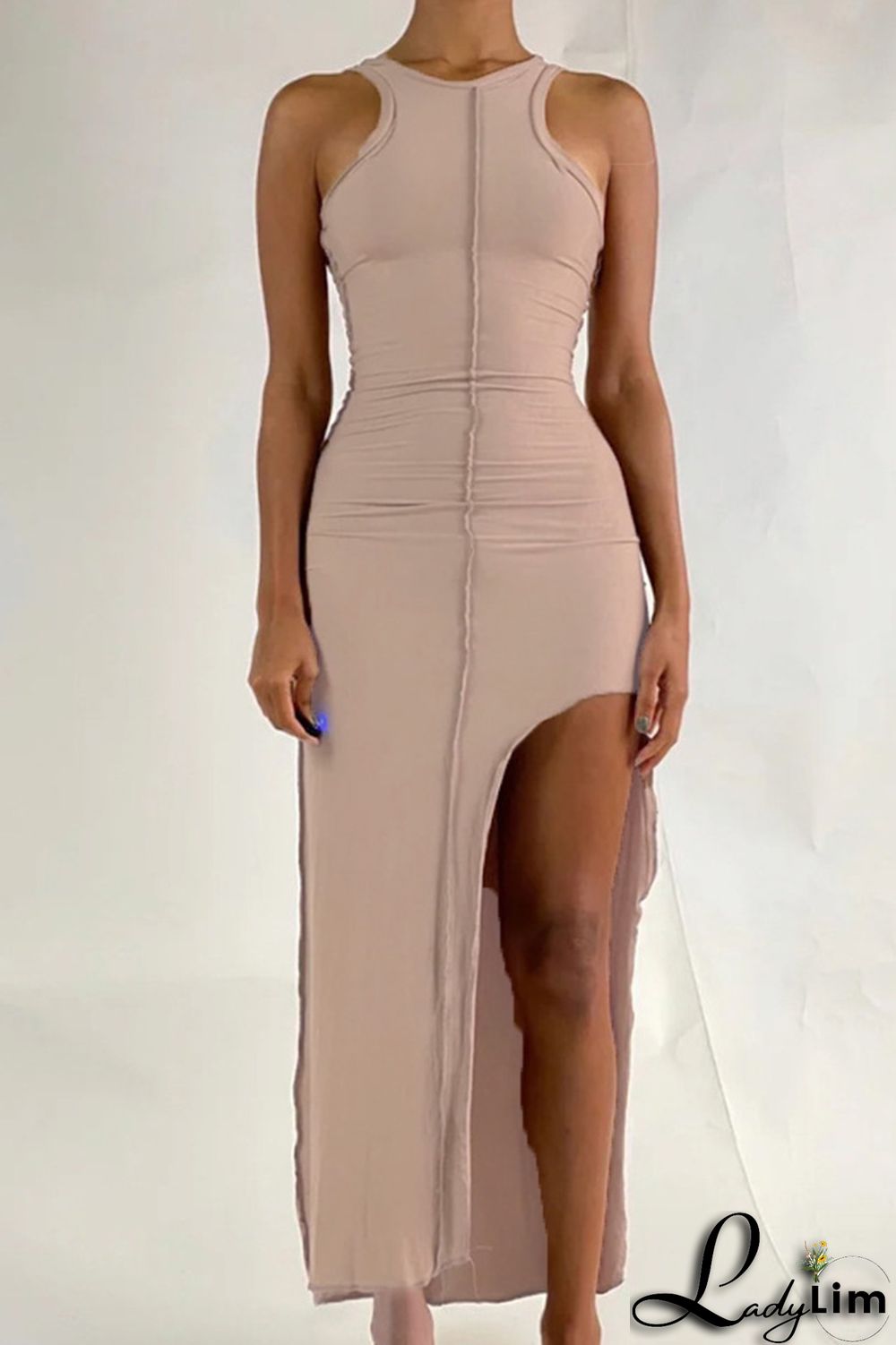 Black Sexy Casual Solid Slit O Neck Vest Dress