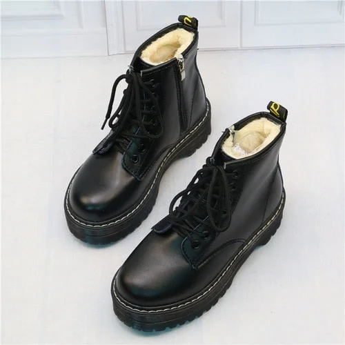 NAUSK Women Flat Platform Ankle Boots Spring Boot Black Lace Up Black Medium Creepers Shoes Fashion Party Footwear