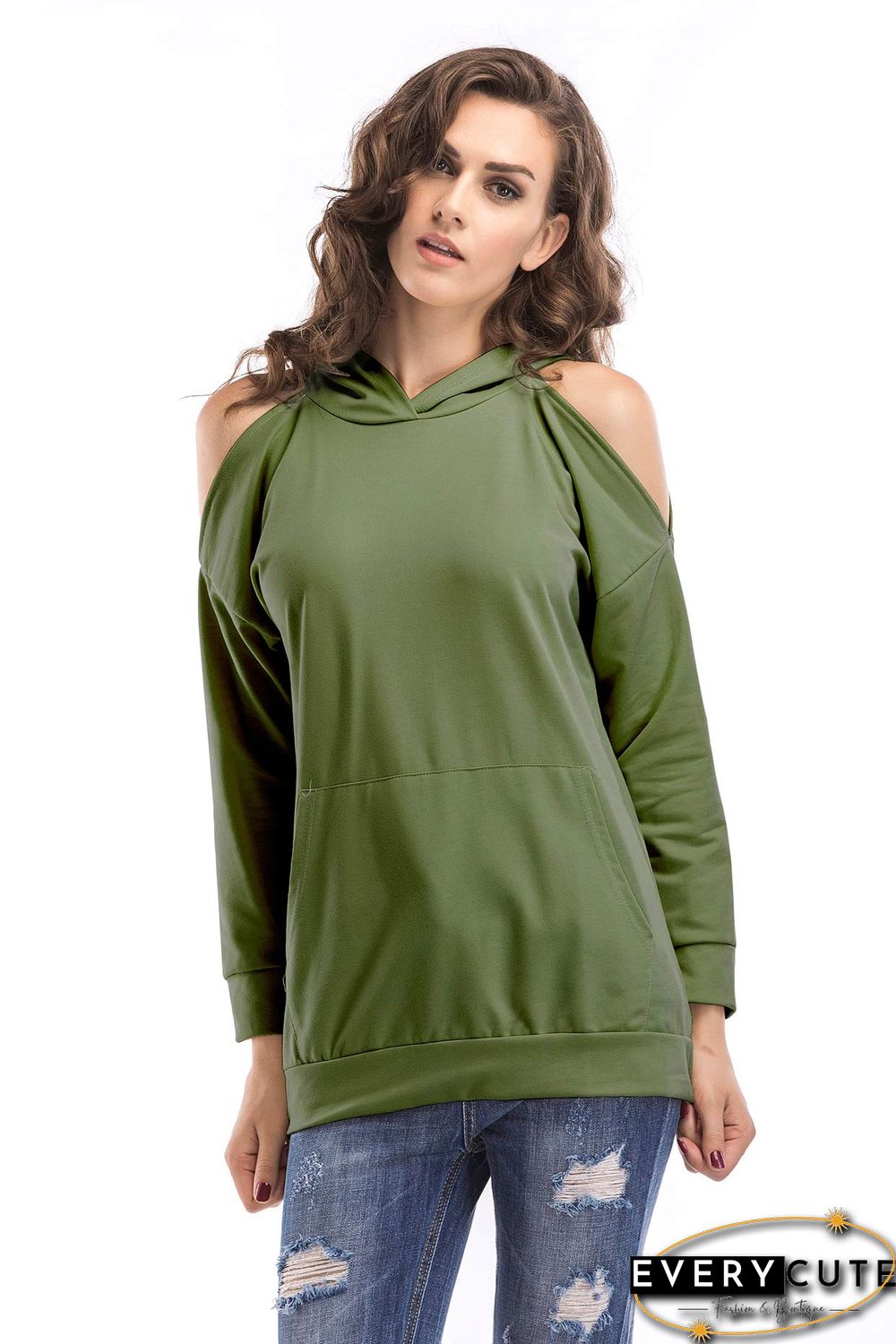 Solid Off-the-shoulder Pullover Sweatshirt