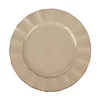 10 Pack | 11" Taupe Hard Plastic Dinner Plates with Gold Ruffled Rim, Large Heavy Duty Disposable Dinnerware
