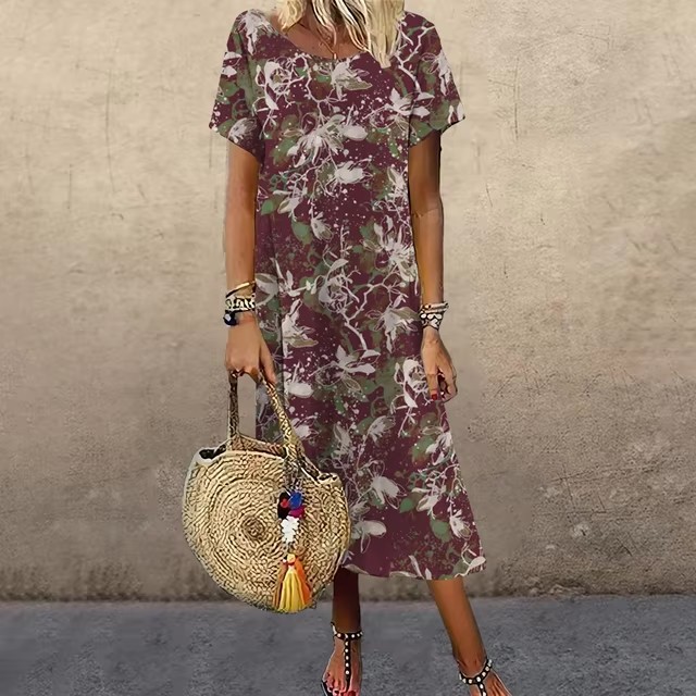 Mature Women Plus Size Casual Summer Beach Short Sleeve Dress