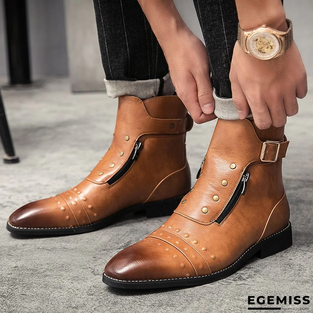 Men's Leather Pointed Toe Zipper Chelsea Boots | EGEMISS