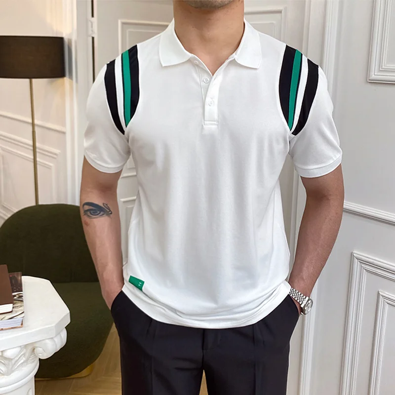 Casual British Versatile Lapel Colorblock Polo Shirt