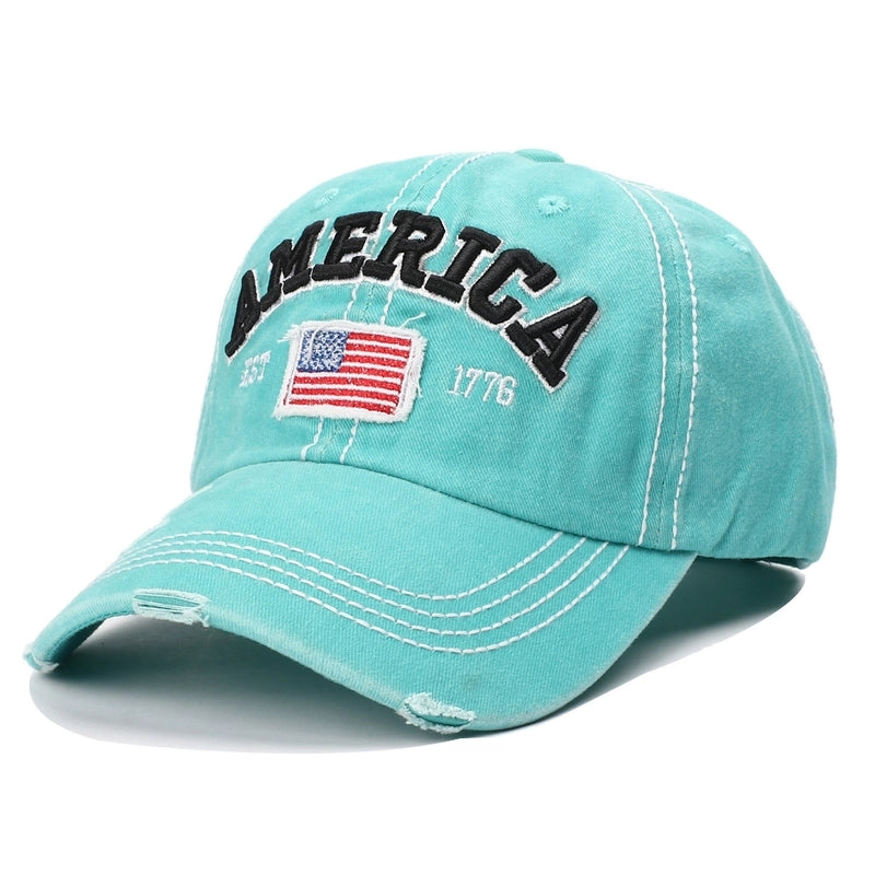 American Flag Letter Baseball Cap Ripped Wash Old Hat Men’s Cap