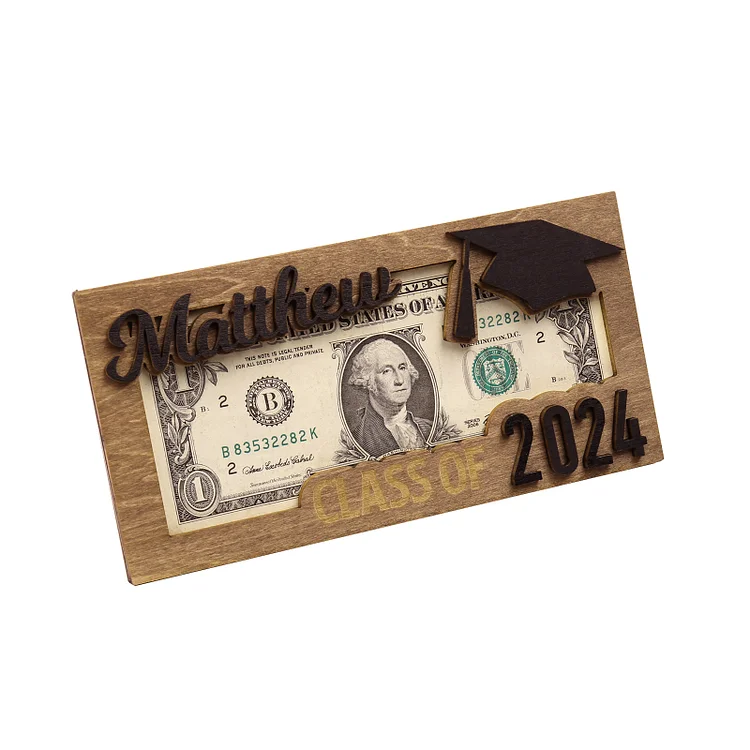 Graduation Gift 2024 Personalized Graduation Wallet in Dark Walnut Color with Name and Text Graduation Gift for Her/Him