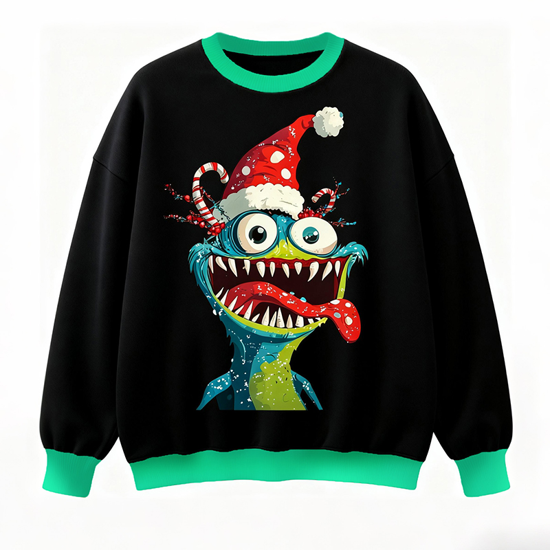 Men's Fun Christmas Monster Crew Neck Long Sleeve Sweatshirt elevenforest