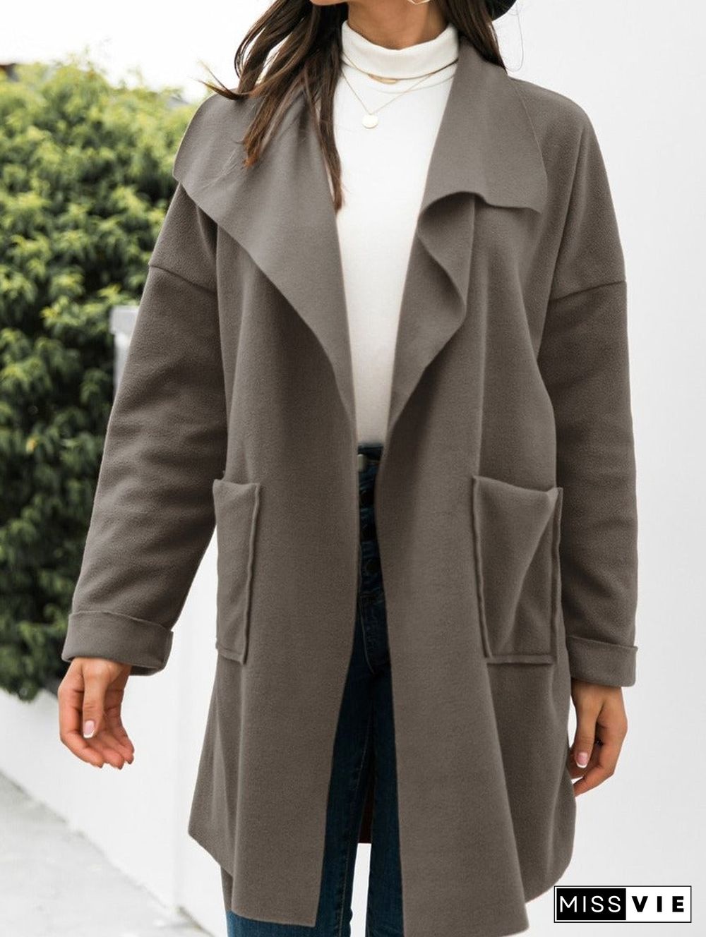 Casual Solid Color Lapel Long Sleeve Coat