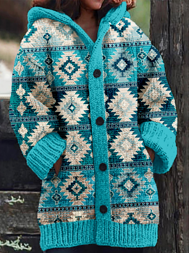  Vintage Western Aztec Pattern Cozy Hooded Cardigan Westsshops