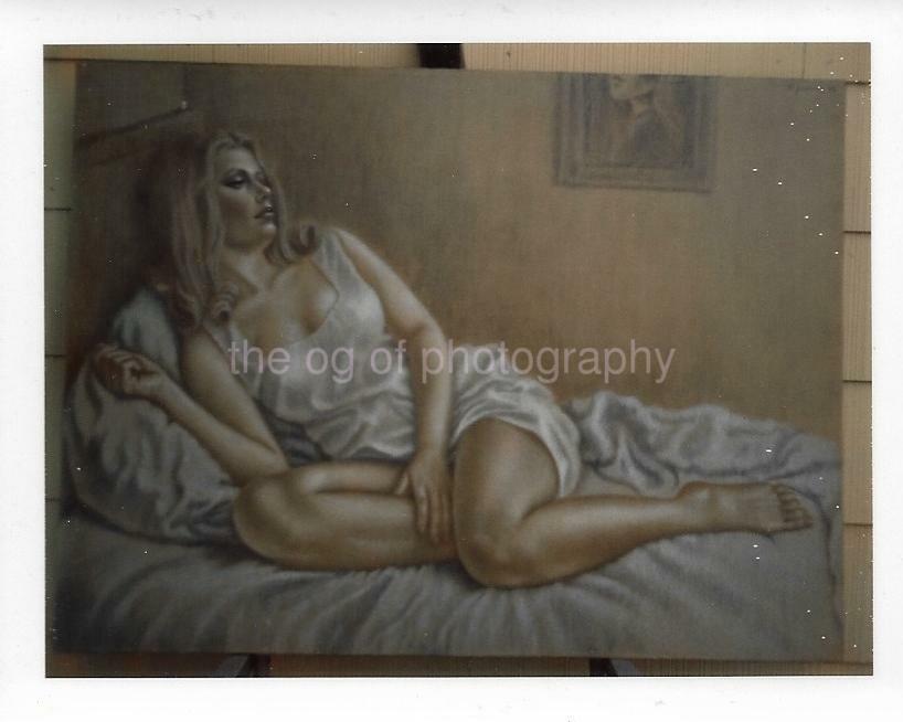 1960's 1970's FOUND Photo Poster painting Of A Painting WOMAN Original Snapshot VINTAGE 99 15 A