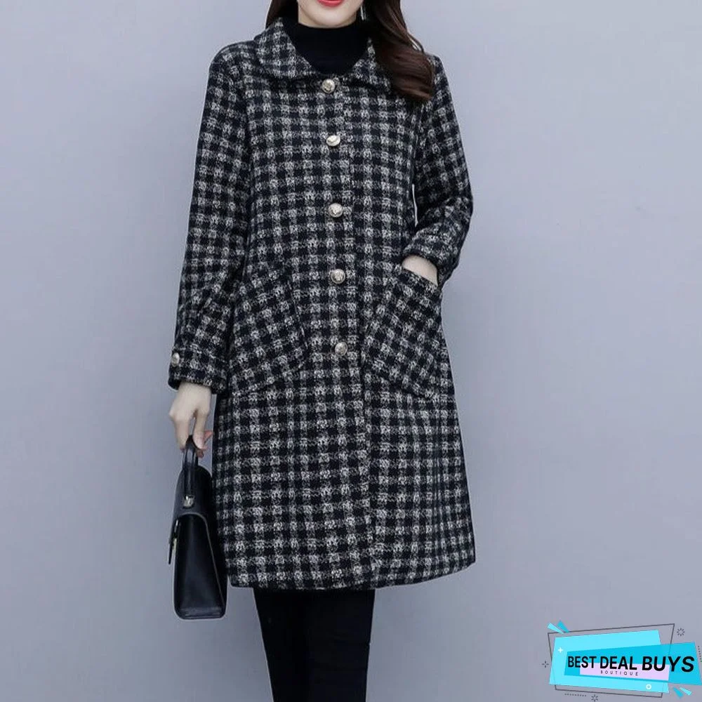 Long Small Fragrant Plaid Coat In Woolen Coat