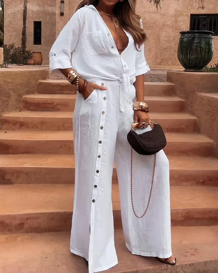 Lapel casual solid color two-piece suit