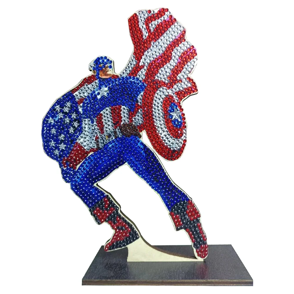 DIY Captain America Wooden Table Ornament Art Crafts Single Sided Home Decoration