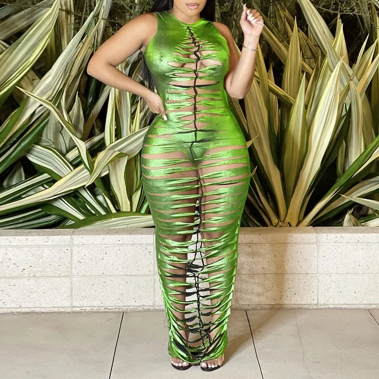 Solid Sleeveless Cut Out Maxi Dress - IRBOOM Fashion Clothing