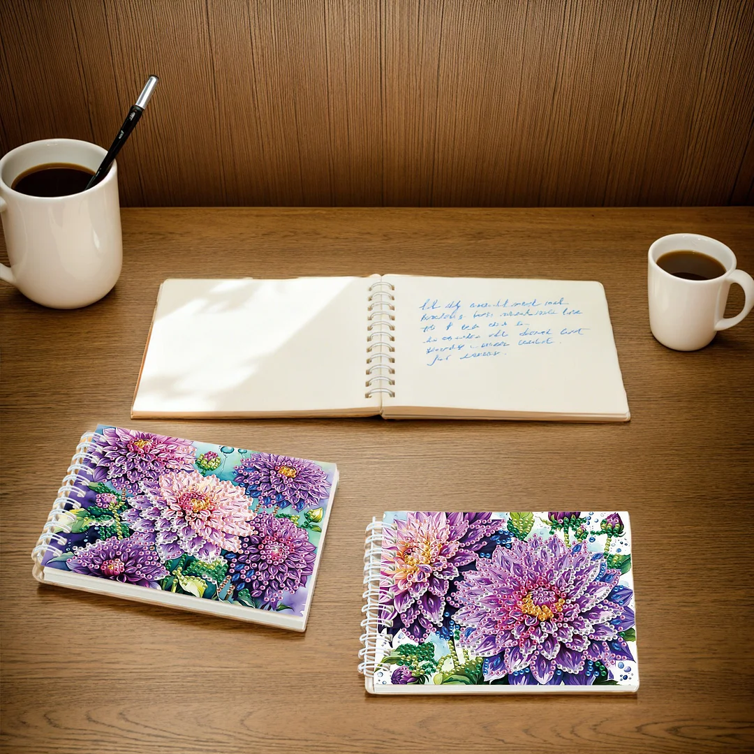 2 Pack Purple Gerbera DIY Diamond Art Spiral Notebook Kit 80Pages No Lines Gifts