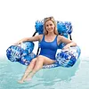 PVC Inflatable Floating Loungers with 3 Airbags Stylish Leaf Print Pool Lounger Stitch Reinforcement Maple Pattern Floating Recliner for Pool Beach Summer Water Play