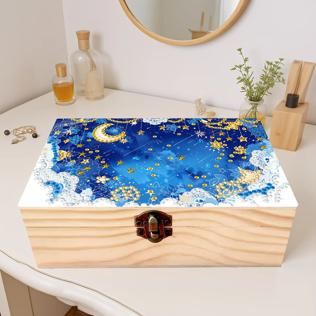 Black Night Stars DIY Wooden 5D Diamond Art Diamond Art Storage Box for Adults