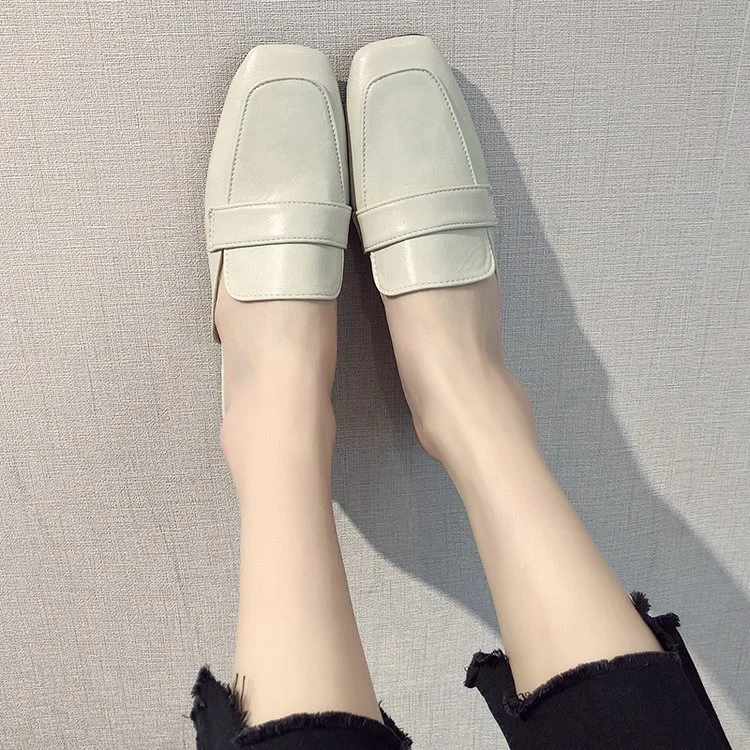 Wongn Wongn Drag Female Spring 2023 New British Wind Square Head Head Half Drag Skin Face Low Heel Lazy Slippers Female Small White Shoes