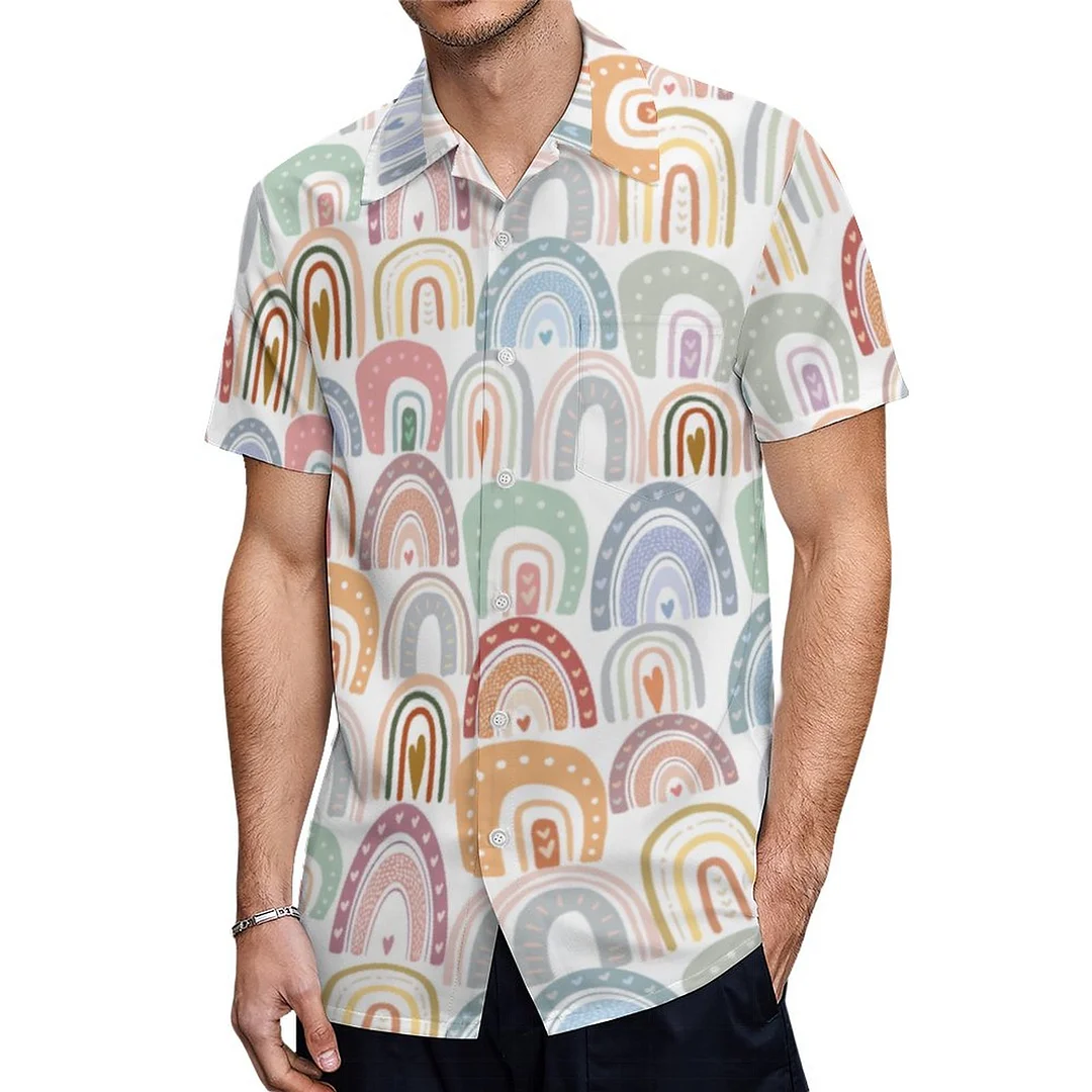 Short Sleeve Assorted Pastel Rainbow Hawaiian Shirt Mens Button Down Plus Size Tropical Hawaii Beach Shirts