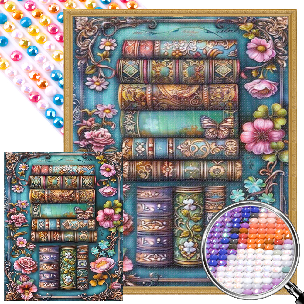 Flower Bookshelf 40*50cm(picture) full round drill diamond painting