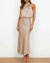 Long Formal Satin Dress Mock Neck High Neck Evening Dress