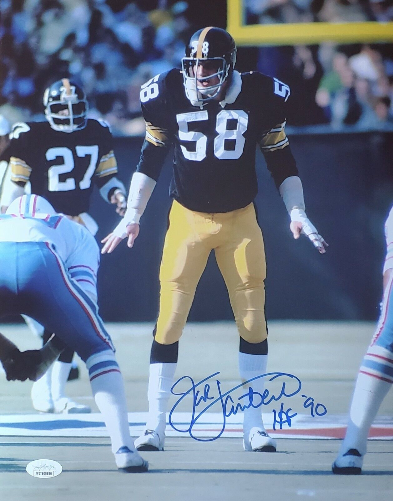 Autographed 11X14 JACK LAMBERT HOF 90 Pittsburgh Steelers Photo Poster painting JSA Witness COA