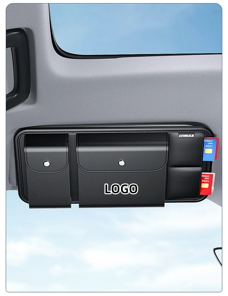 Multifunctional car sun visor leather storage bag