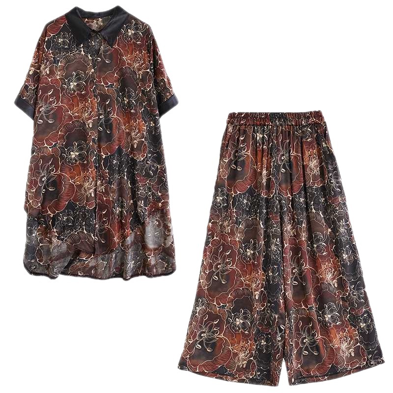 Personalized Printed Shirt and Wide Leg Pants Suits
