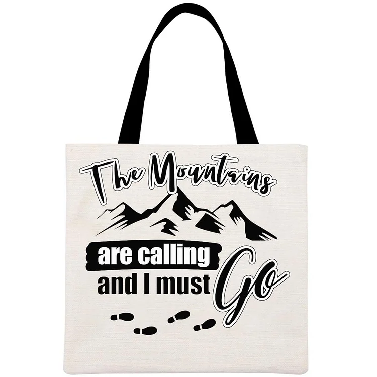 The mountains are calling and I must go Printed Linen Bag-Annaletters