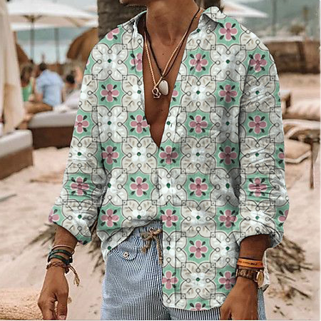 Pre-sale men's retro flower print long-sleeved shirt