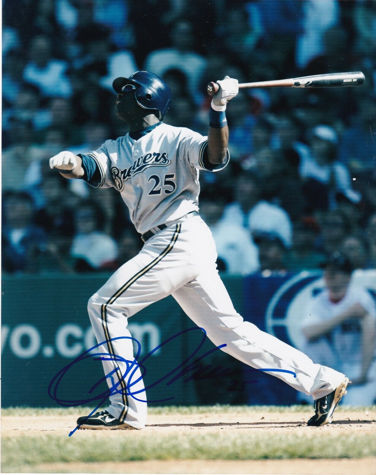 MIKE CAMERON MILWAUKEE BREWERS ACTION SIGNED 8x10