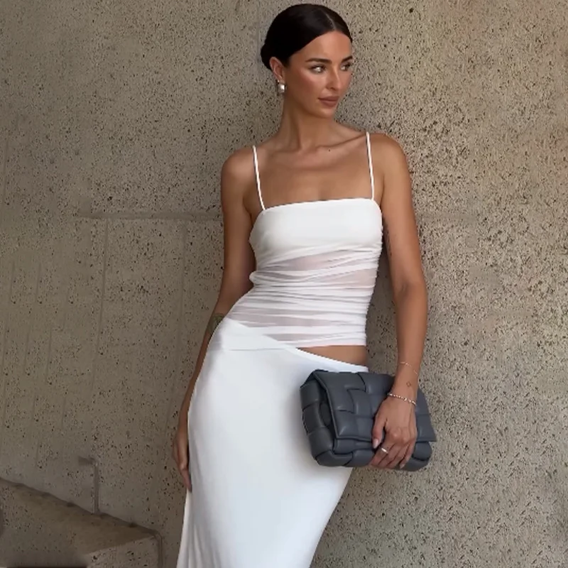 Uveng Uveng Women's Fall 2024 New Fashion Sexy Back Fake Two Slim Solid Color Sleeveless Sling Dresses