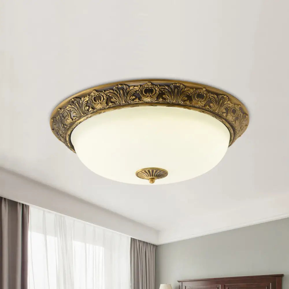 Traditional Brass Flushmount Lamp With Frosted Glass - Led Bedroom Flush Light (12&rsquo;/16&rsquo;/19.5&rsquo;