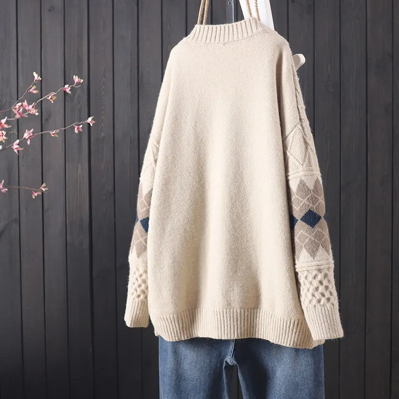 Autumn Winter Sweater Female Cardigan Loose Streetwear Knit Sweater Coat Cartoon Print V Neck knitted cardigan Women Jacket