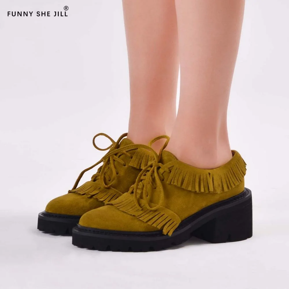 Green Platform Heel Oxford Tassels Oxford Heels Vintage Shoes Nicepairs