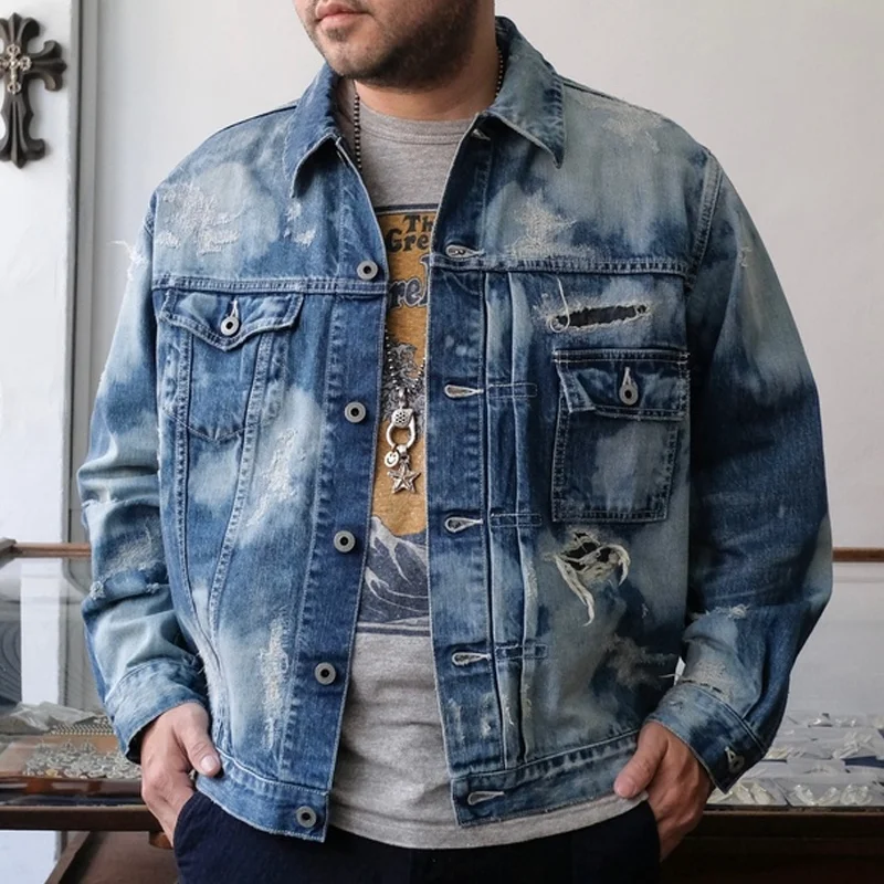 American Washed Irregular Stitching Stitching Old Denim Jacket