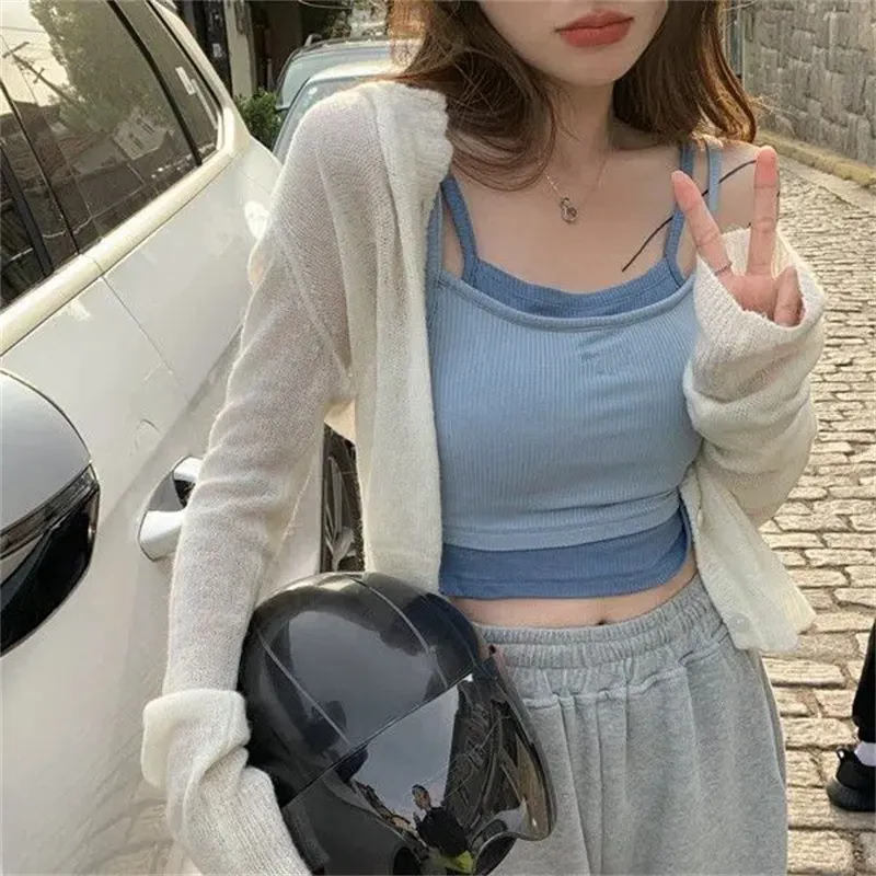 Uveng Uveng Girl Sports Slings Small Vest Women Wear In The Summer Inside The Bottom Of The Chest Design Small Fake Two-Piece Top