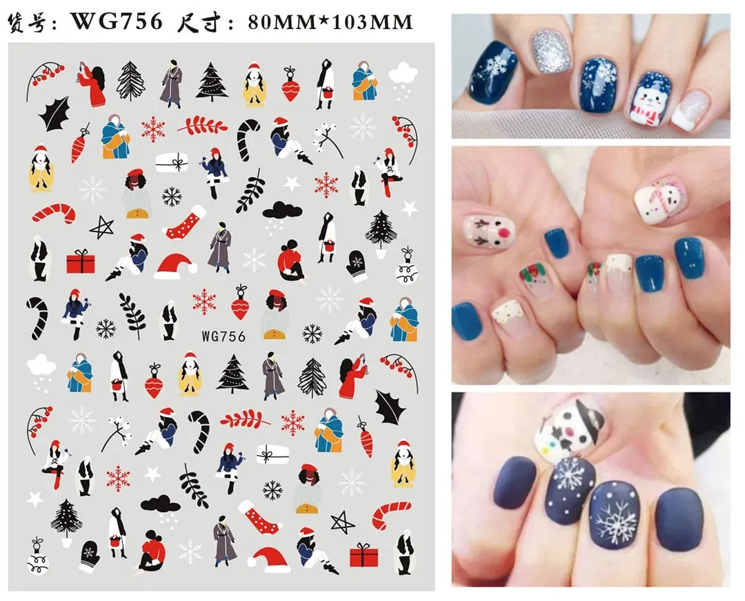 3D Christmas Nail Art Sticker For Kids Tattoo Manicure Accessories Snow Man Gift Tree Deers Santa Claus Slider Nail Decals Decor-Nail Inspo