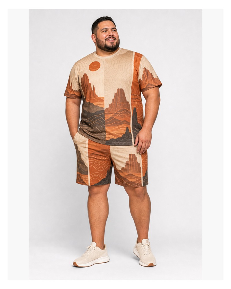 Big & Tall Desert Mesa Digital Print T-Shirt and Shorts Set