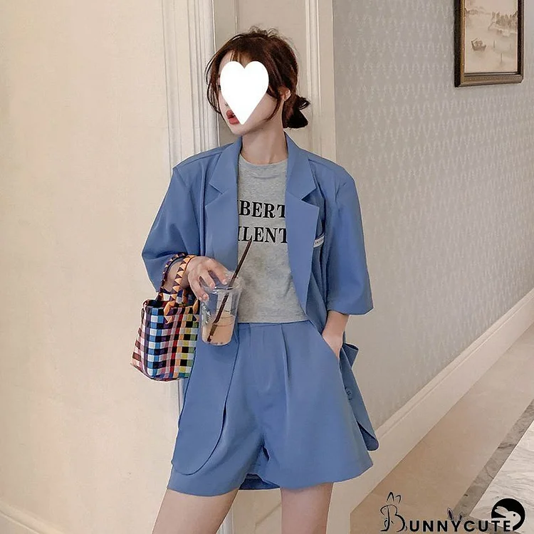 Women suit jacket + shorts two-piece set