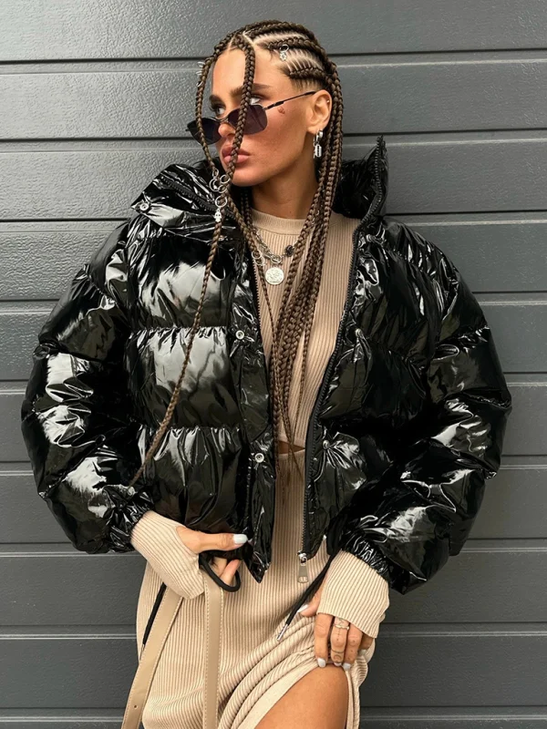New personalized trendy motorcycle style thick warm shiny short cotton coat Flusfy