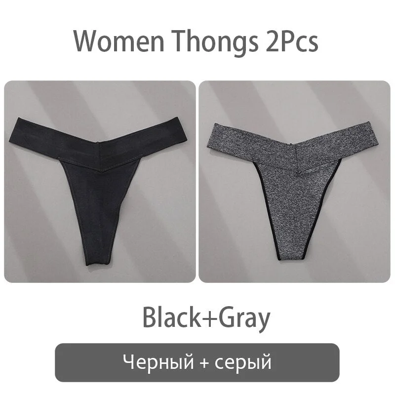 FINETOO S-2XL Women Thongs Sexy V Waist G-String Panties Plus Size T-back Underpants Ladies Thongs Underwear Female Lingerie New