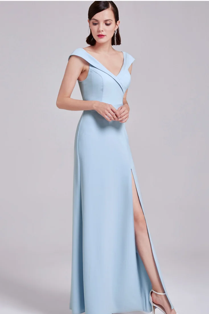 Gorgeous Sky Blue Long Evening Gowns One Shoulder Short Prom Dress Online