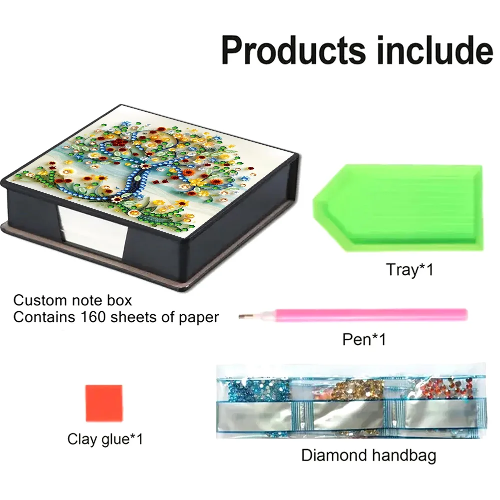 PU 5D Diamond Painting Kit Note Box DIY Diamond Art Notepad Box (Tree B)